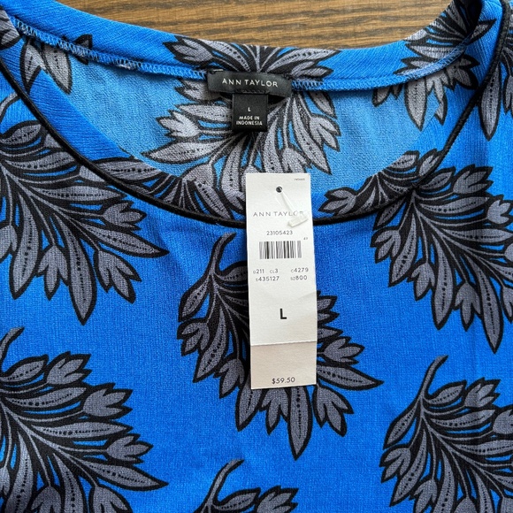 Ann Taylor Vibrant Blue Blouse with Black Leaf Design - Picture 2 of 3